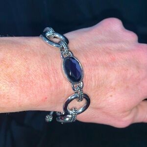 Lia Sophia Silver-Tone Link Bracelet w/ Abalone & Deep Purple Faceted Stone